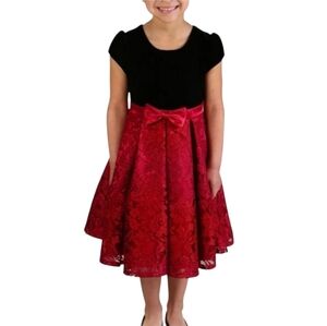 Jona Michelle Girl's Black Red Burgundy Holiday Formal Velvet Lace Dress Size 8